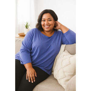 Fresh Produce 100% cotton Top plus size 3X indigo blue heather Bohemian casual